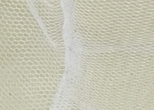 A piece of mosquito net on a beige background