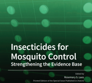 Cover of Insects Special Issue: Strengthening the Evidence Base. The bottom is dark green with the text in white. Small light green circles in parallel, slightly diagonal, vertical lines get larger as the get closer to the top of the image and the background behind them also get lighter. The top left hand corner shows the Insects journal logo of a the outline of a basic fly with it's head facing the top left corner in light green, surrounded by a dark green box and the text 'insects' in dark green to the right of the box.