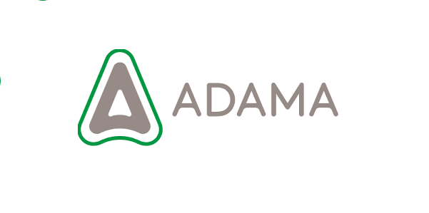 The text 'ADAMA' is in grey to the right of the image and a rounded grey 'A' image is to the lfet of the word with a green border around it separated by white.