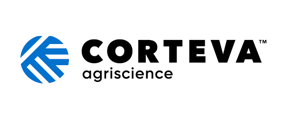 Circle formed by three groups of lines intersecting from different directions on the left and the word 'CORTEVA' in back on the right with the word 'agriscience' in smaller black letters below