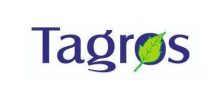 The word 'Tagros' in dark blue lettering with a light green leaf over the 'o'.